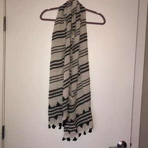 LOFT Black and (off) white tassel striped scarf